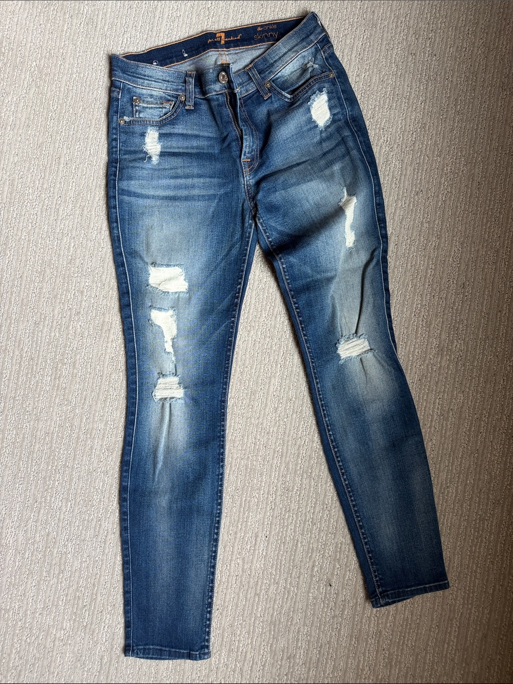 7 For All Mankind Women's Distressed Blue Skinny Jeans